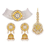 Choker Set Glided with Kundan and Pearls - Yellow