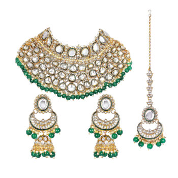 Kundan Necklace Set for Wedding - Green