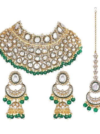 Kundan Necklace Set for Wedding - Green