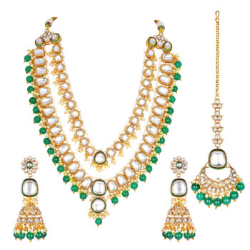 Classy Wedding Kundan and Color Bids Necklace Set - Green