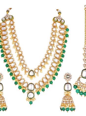 Classy Wedding Kundan and Color Bids Necklace Set - Green