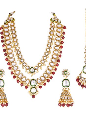 Classy Wedding Kundan and Color Bids Necklace Set - Ruby