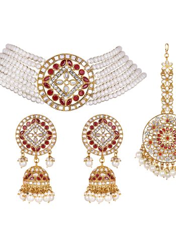 Choker Set Glided with Kundan and Pearls - Maroon