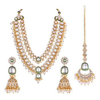 Classy Wedding Kundan and Color Bids Necklace Set - White