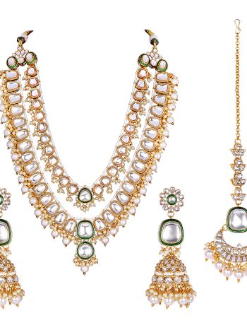Classy Wedding Kundan and Color Bids Necklace Set - White