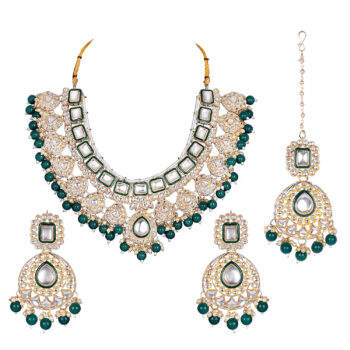 Indian Traditional Bollywood Kundan Necklace Set - Green