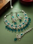 Green Stone Kundan Bridal Necklace Set with Earrings & Maang Tikka – Gold Plated Indian Wedding Jewelry