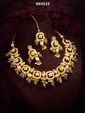 Elegant Kundan Necklace Set with Earrings – Gold Plated Ethnic Jewelry for Festive & Traditional Wear