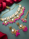 Pink Kundan Bridal Necklace Set with Earrings & Maang Tikka – Gold Plated Indian Wedding Jewelry