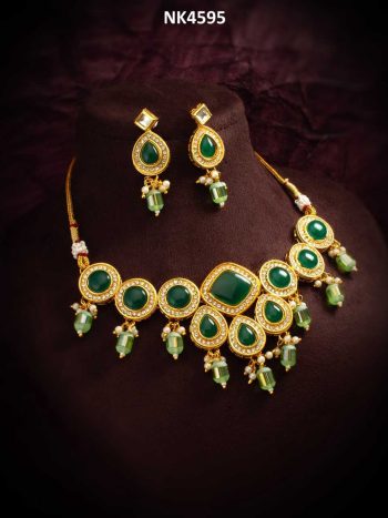 Designer Kundan Necklace Set with Earrings – Gold Plated Ethnic Statement Jewelry for Festive & Traditional Wear