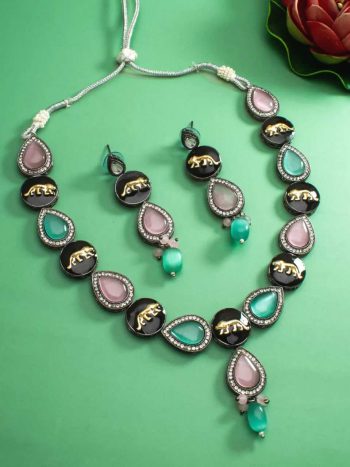 Multicolor Oxidised Jewelry Set with Necklace & Earrings – Boho Traditional Ethnic Statement Jewelry