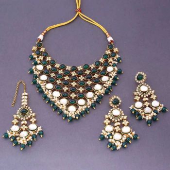 Kundan Bridal Choker Necklace Set with Earrings & Maang Tikka – Gold Plated Indian Wedding Jewelry