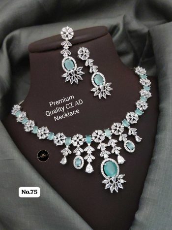 Designer AD Diamond Necklace Set with Earrings – Elegant Party Wear Jewelry for Women