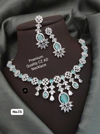 Designer AD Diamond Necklace Set with Earrings – Elegant Party Wear Jewelry for Women