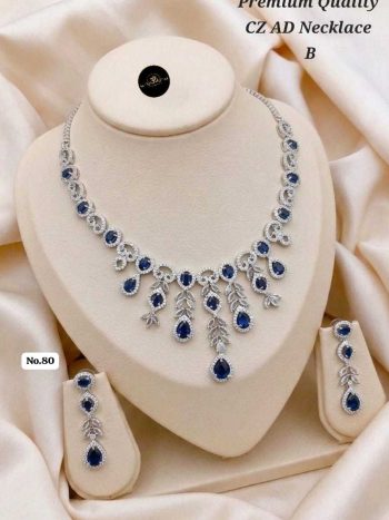 Rose Gold AD Diamond Necklace Set with Earrings – Elegant Party Wear Jewelry for Women