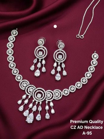 AD Diamond Necklace Set with Earrings – Luxury Party Wear Jewelry for Women