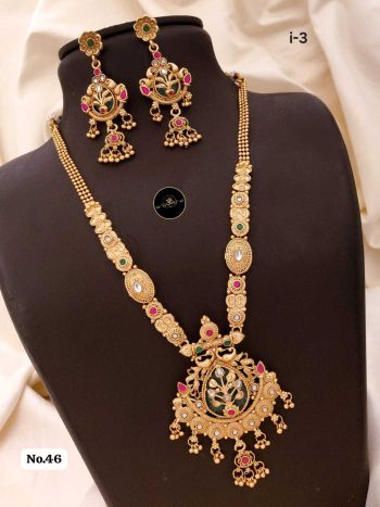Royal Fancy Mala Necklace Set with Earrings – Traditional Long Layered Jewelry for Women