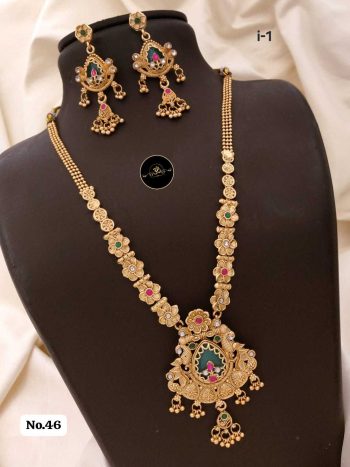 Royal Temple Mala Necklace Set with Earrings – Traditional Heritage Jewelry for Festive Wear