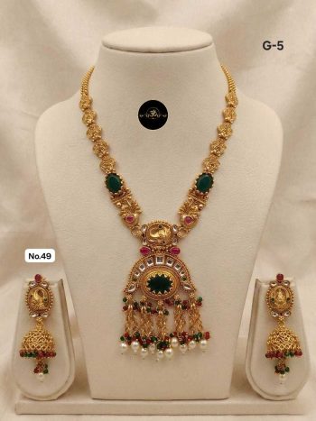 Maharani Inspired Long Necklace Set with Earrings – Grand Traditional Occasion Wear Jewelry