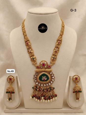 Vintage Royal Long Haar Set with Earrings – Traditional Rajputana Style Jewelry for Women