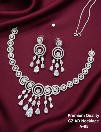 AD Diamond Necklace Set with Earrings – Luxury Party Wear Jewelry for Women
