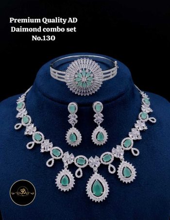 AD Diamond Necklace & Bracelet Set – Luxury CZ Stone Party Wear Jewelry for Women