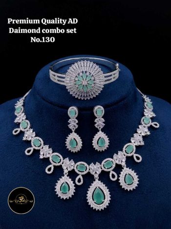 AD Diamond Necklace & Bracelet Set – Luxury CZ Stone Party Wear Jewelry for Women
