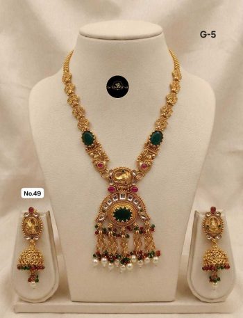 Maharani Inspired Long Necklace Set with Earrings – Grand Traditional Occasion Wear Jewelry