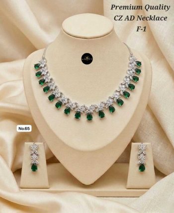 Designer CZ Stone Necklace Set with Earrings – Premium Evening Wear Jewelry