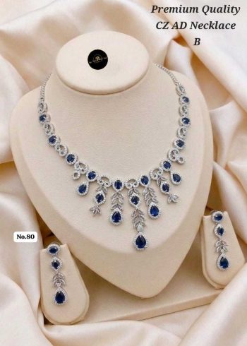 Rose Gold AD Diamond Necklace Set with Earrings – Elegant Party Wear Jewelry for Women